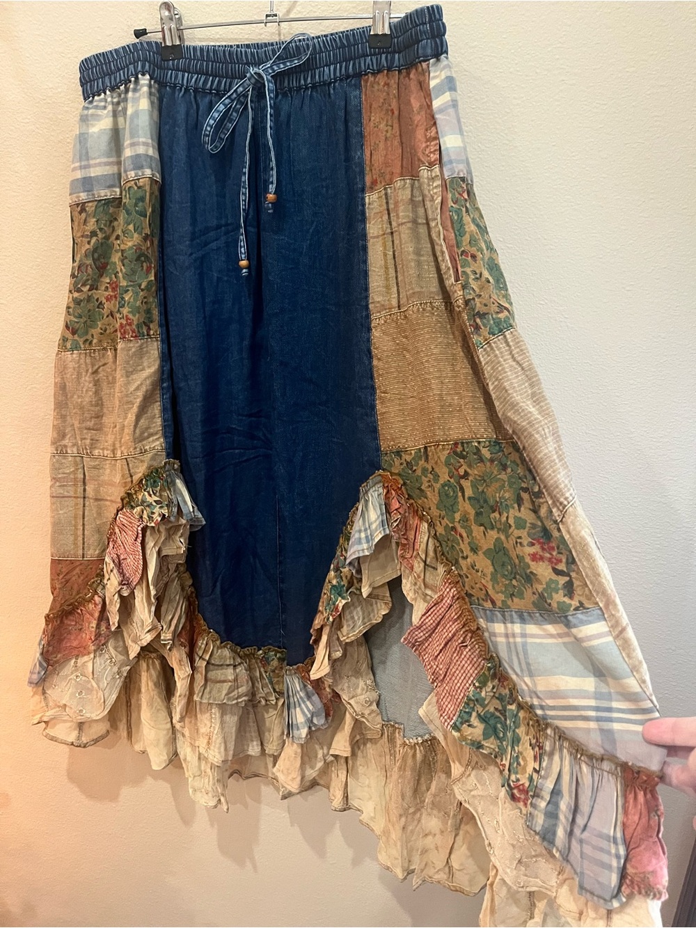 Patchwork Maxi Skirt in Blue Multi
